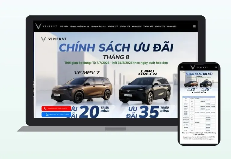 Website VinFast Tiền Giang do CPM Việt Nam thiết kế