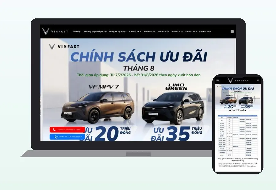 Website VinFast Tiền Giang do CPM Việt Nam thiết kế